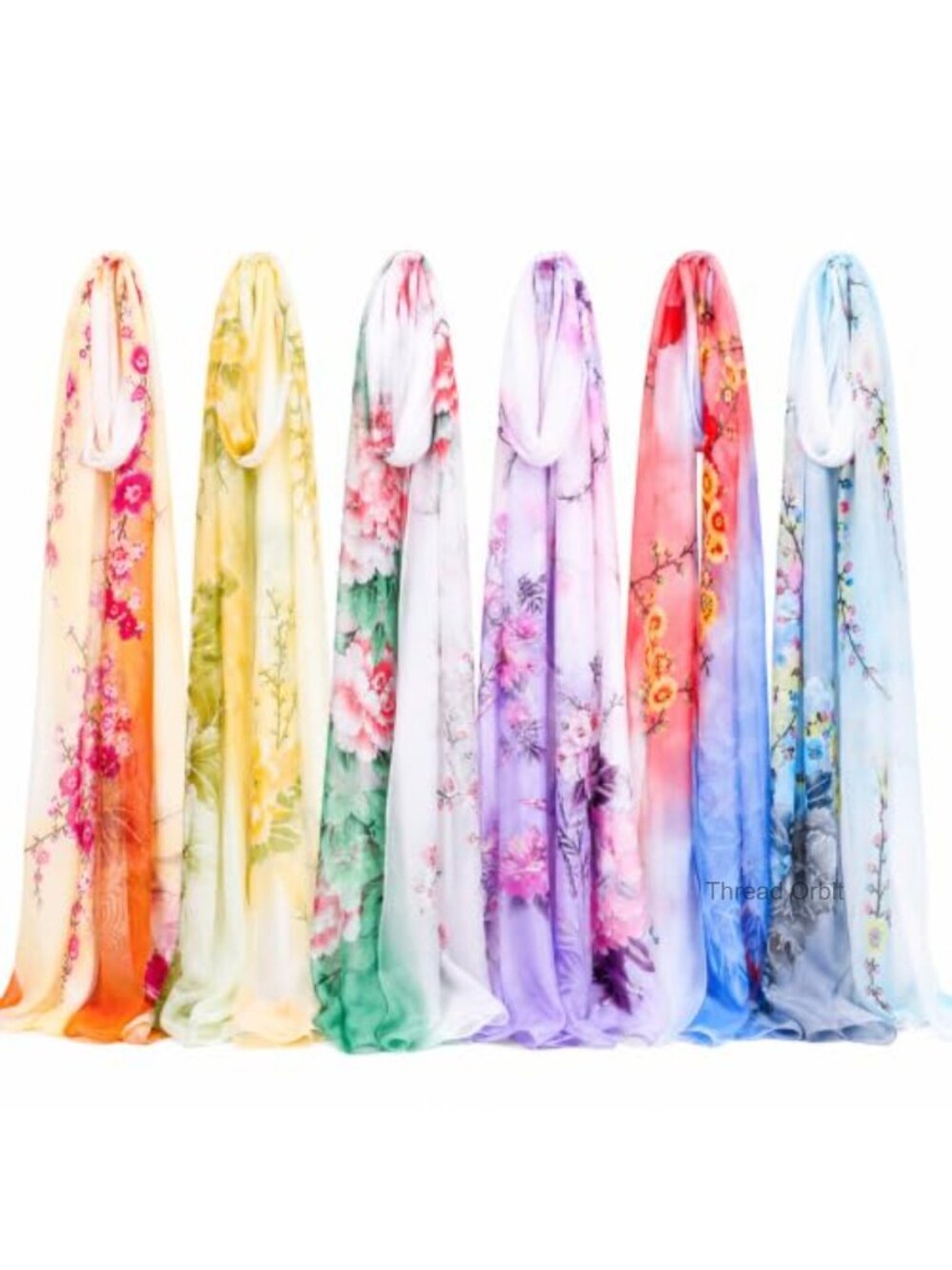 6 Pack Women's Lightweight Georgette Floral Print Scarves Long Thin Dressy